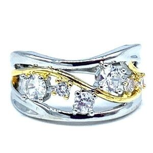 NEW two toned fashion silver white sapphire ring 7